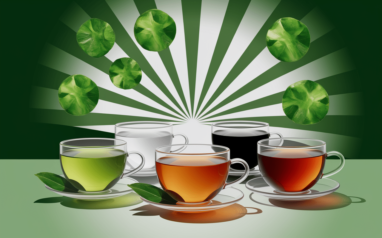 Types de thé avec cellules immunitaires et rayons de lumière