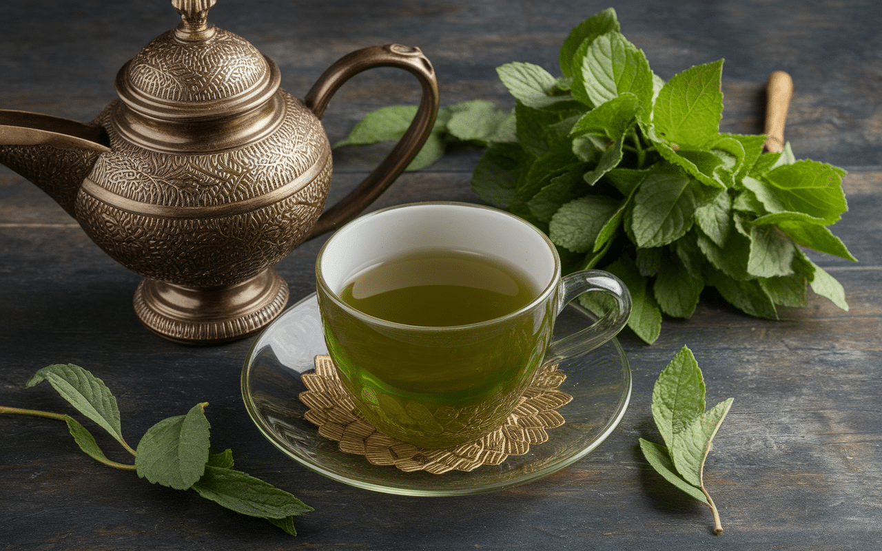 Ingrédients traditionnels thé vert menthe marocain
