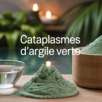 Bol argile verte poudre cuillère bois preparation cataplasme