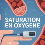 Illustration saturation en oxygène avec poumons globules rouges oxymètre
