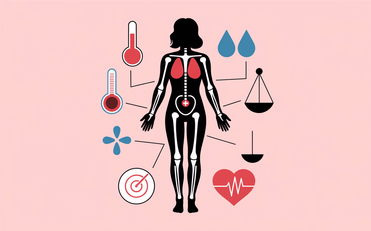 Illustration symptômes physiques préménopause
