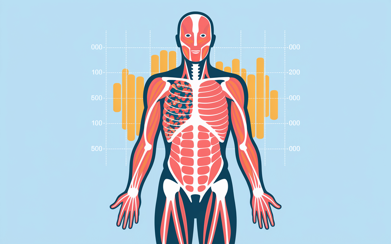 Silhouette avec muscles et protéines en circulation