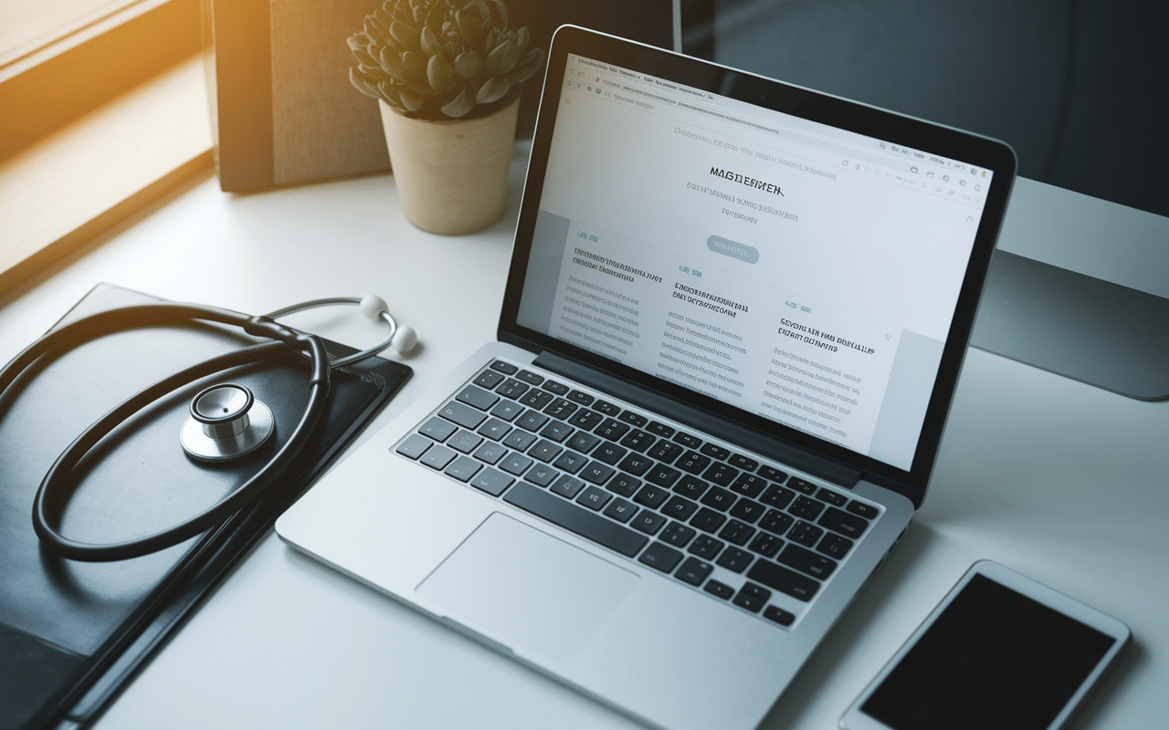 Ordinateur avec page web médicale et articles