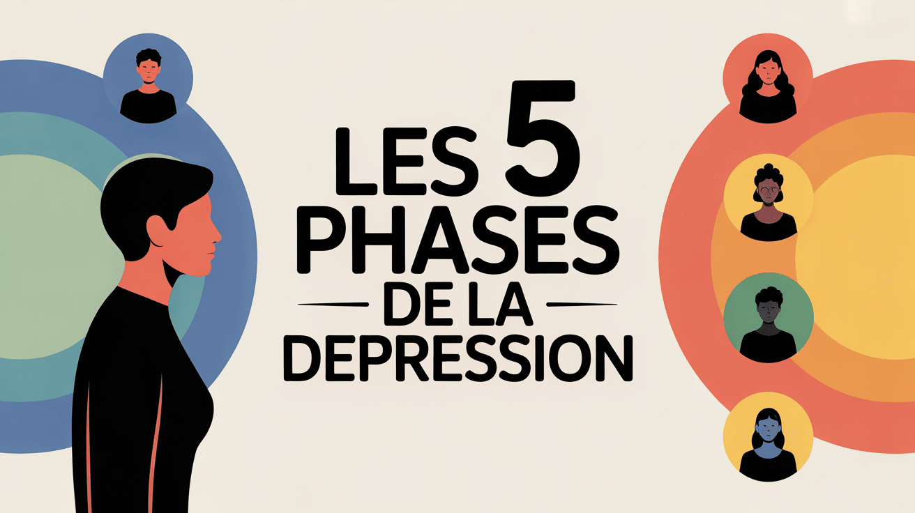 Illustration des 5 phases de la dépression avec cercles colorés