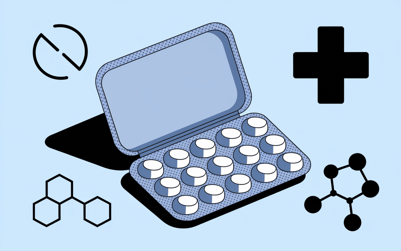 Illustration de la pilule Leeloo avec symboles médicaux