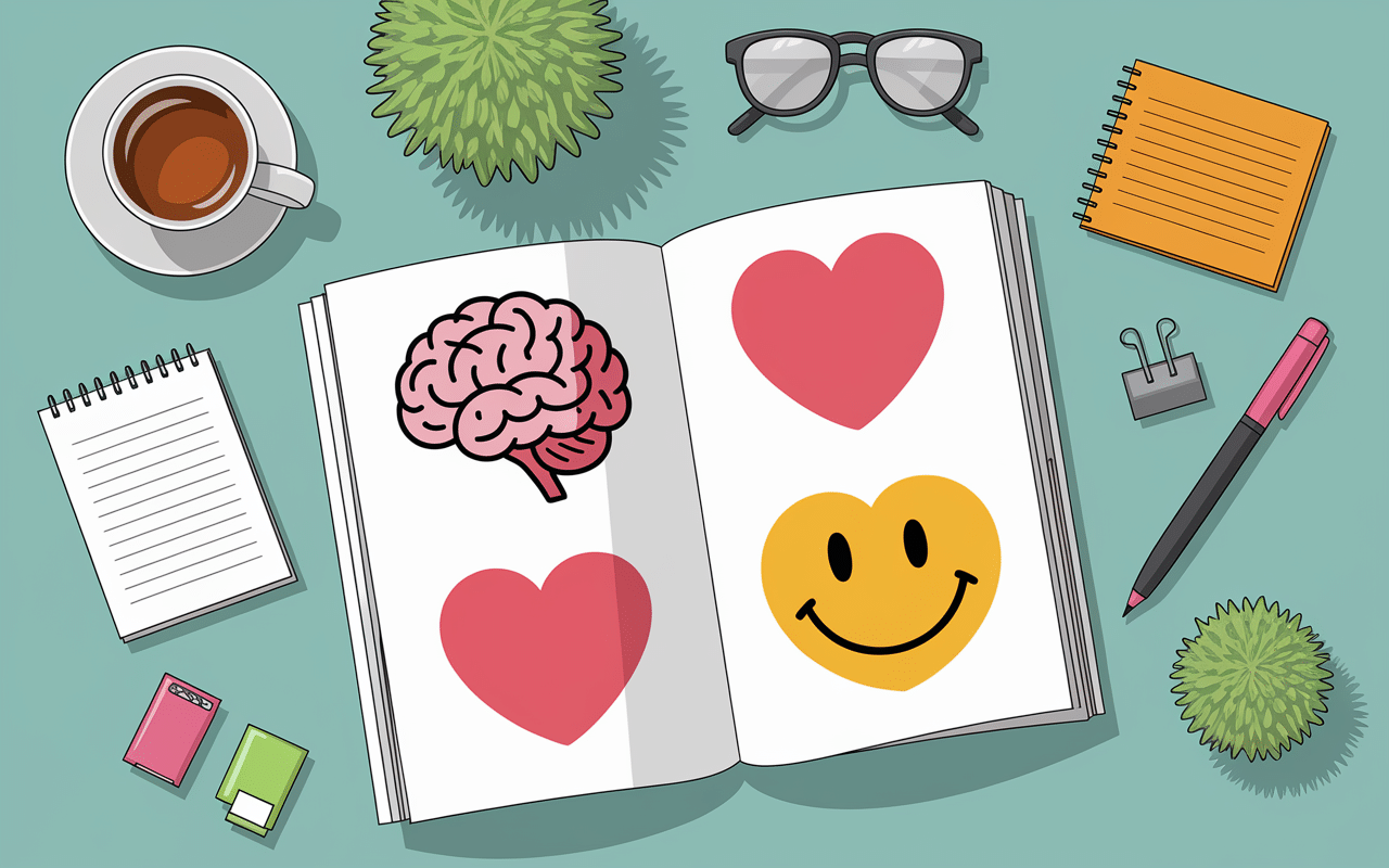 Magazine ouvert avec symboles du bien-être