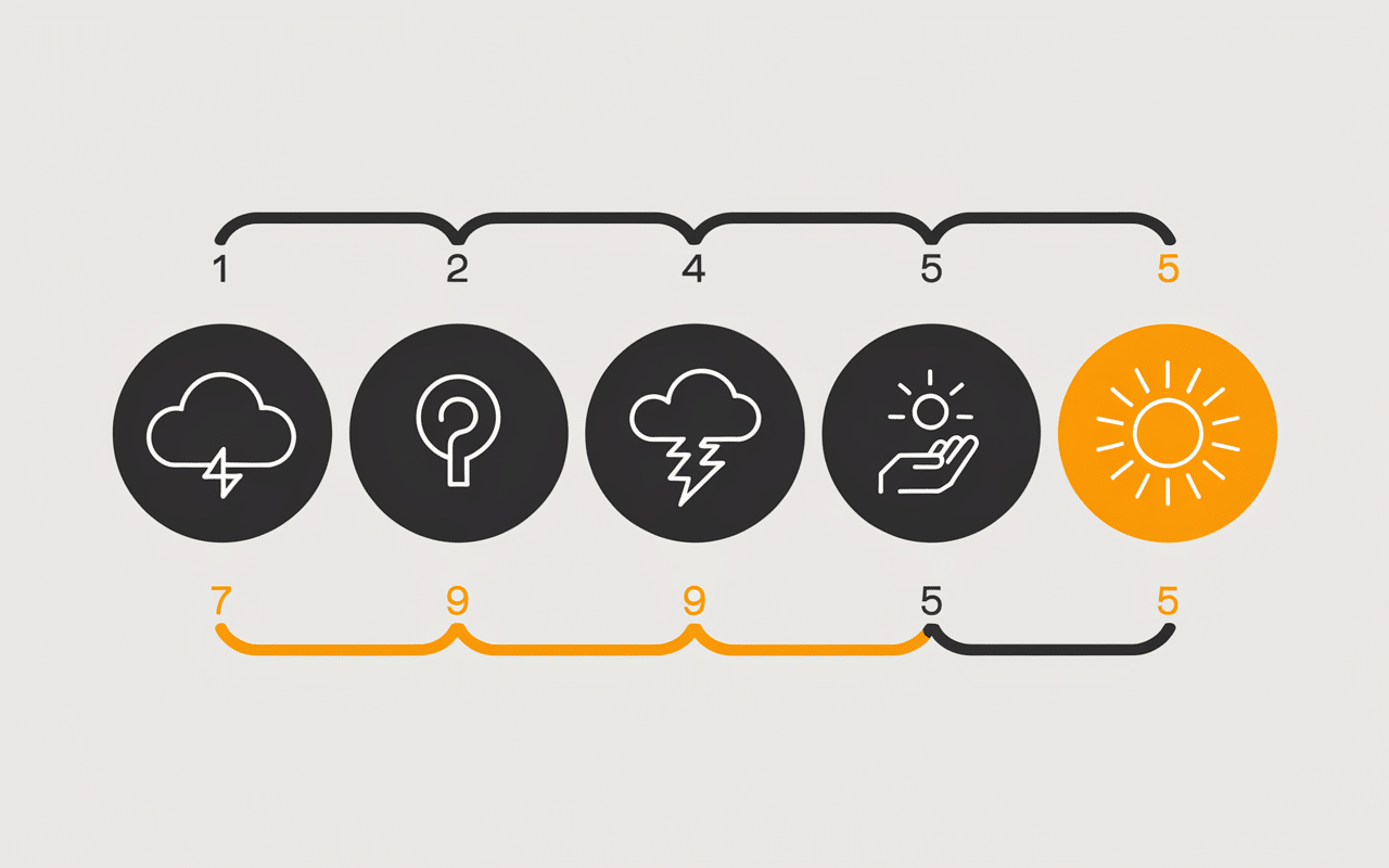 Schéma des 5 phases de la dépression avec symboles