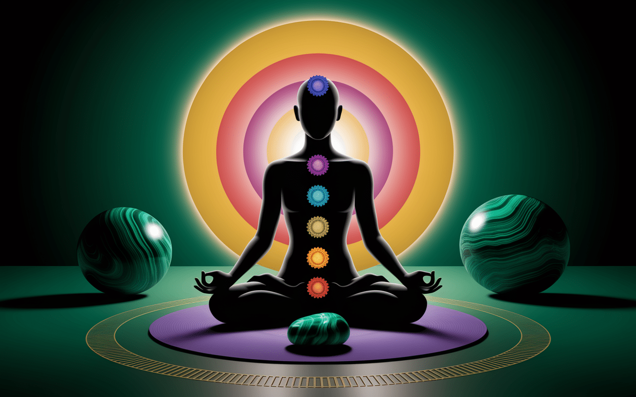 Pierre de malachite avec aura lumineuse