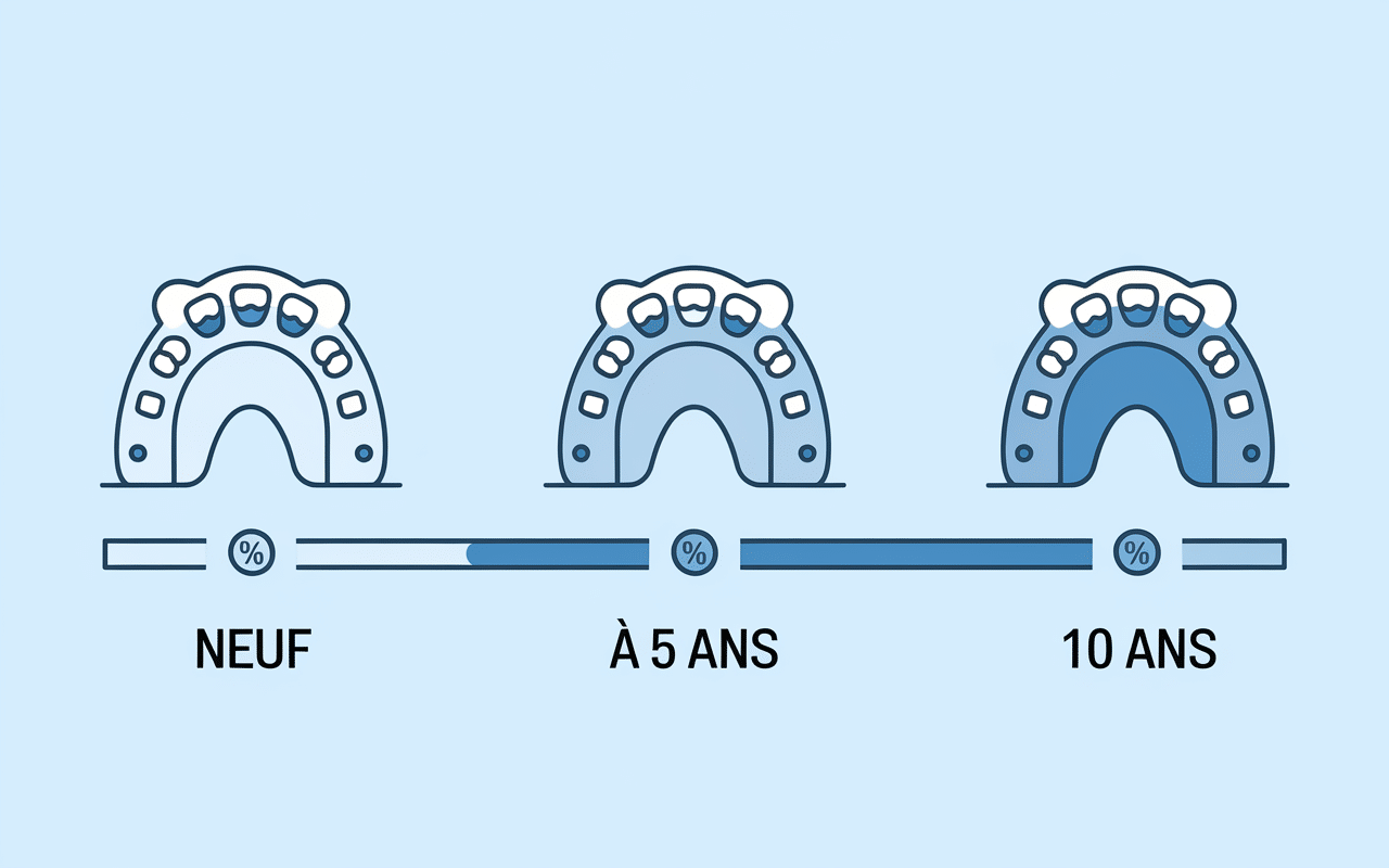 Bridge dentaire collé durée de vie infographie timeline