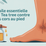 Illustration huile essentielle tea tree pour cors au pied profil