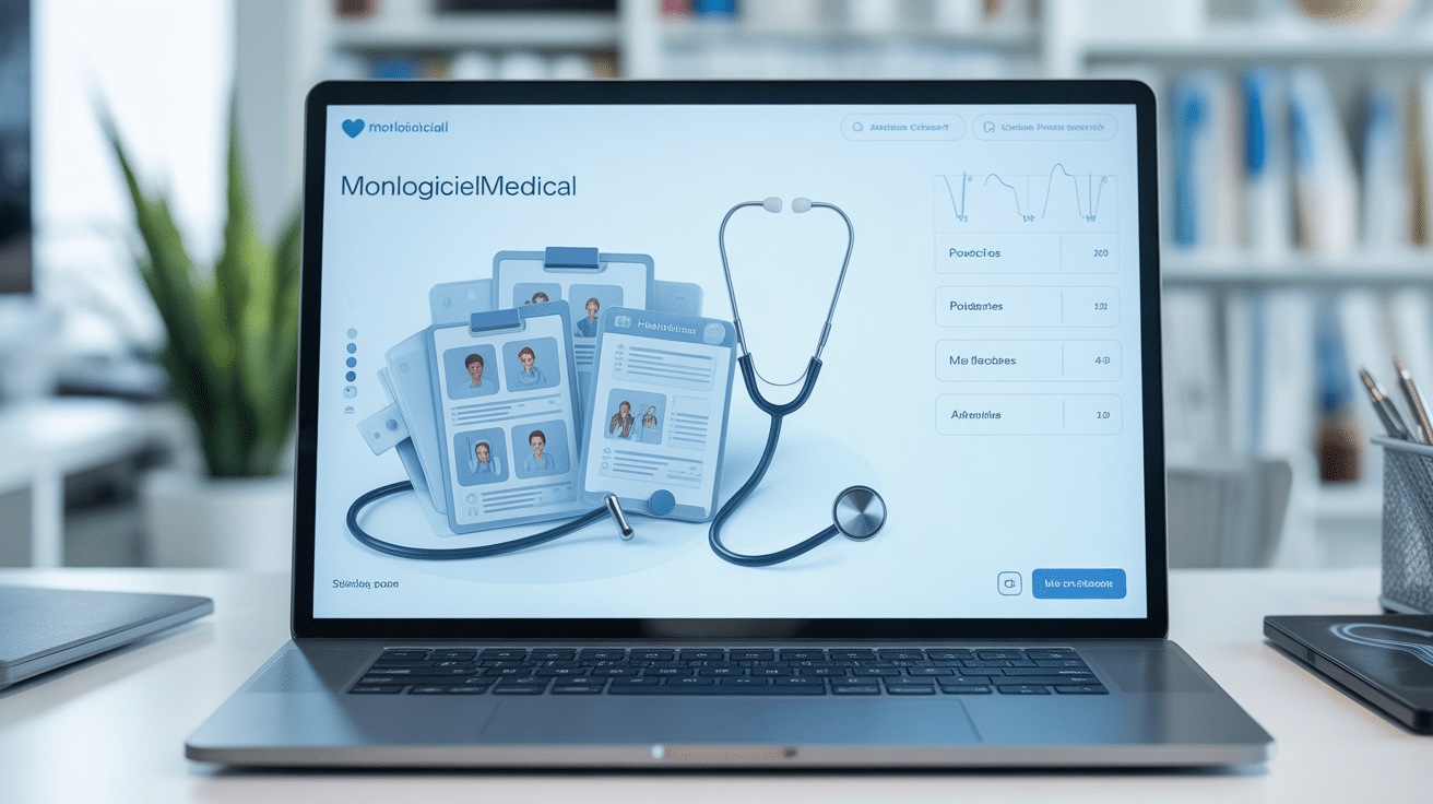 interface moderne monlogicielmedical sur écran cabinet médical