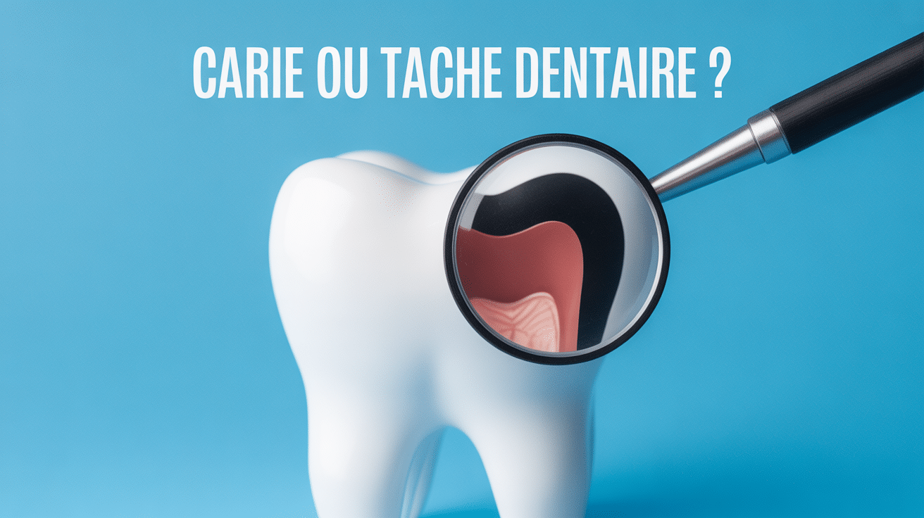 Carie ou tache dent zone contrastée loupe