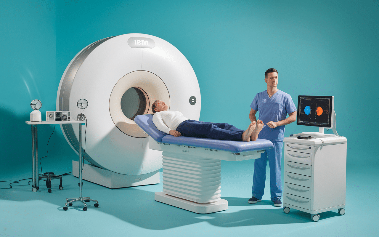 Machine irm hypophysaire patient et technicien centre médical