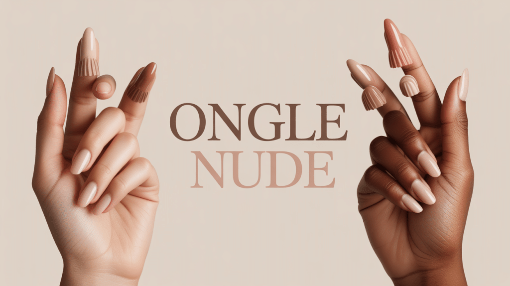 Mains élégantes aux ongles nude pause titre