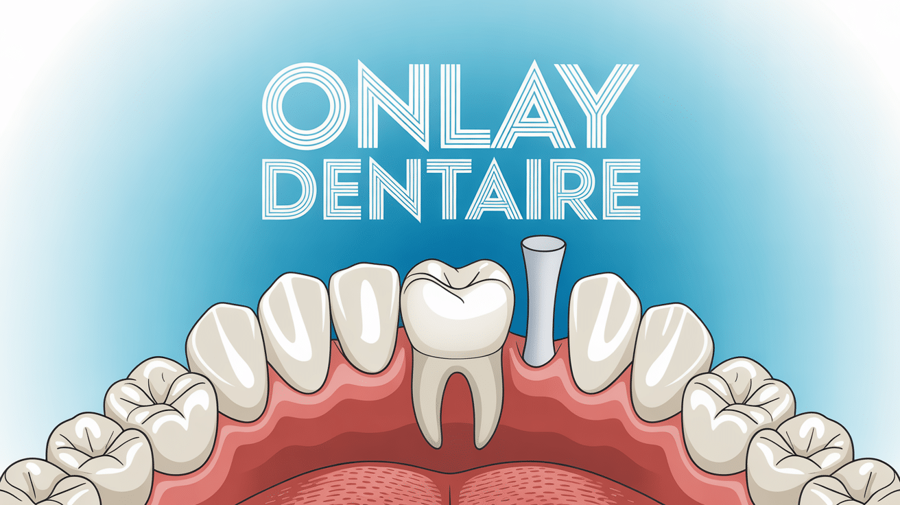 Illustration onlay dentaire sur molaire en coupe