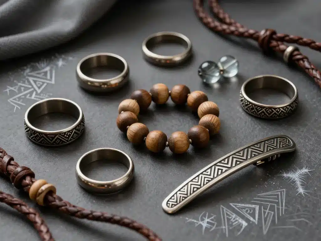 anneaux perles cuir barrette pour coiffure viking femme