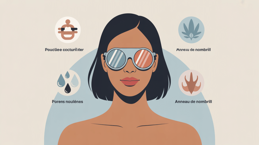 Illustration anneau nombril piercing avec pictos sécurité hygiène matériaux