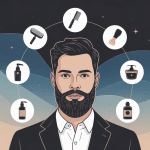 Homme stylisé barbe taillée nette avec icônes outils autour