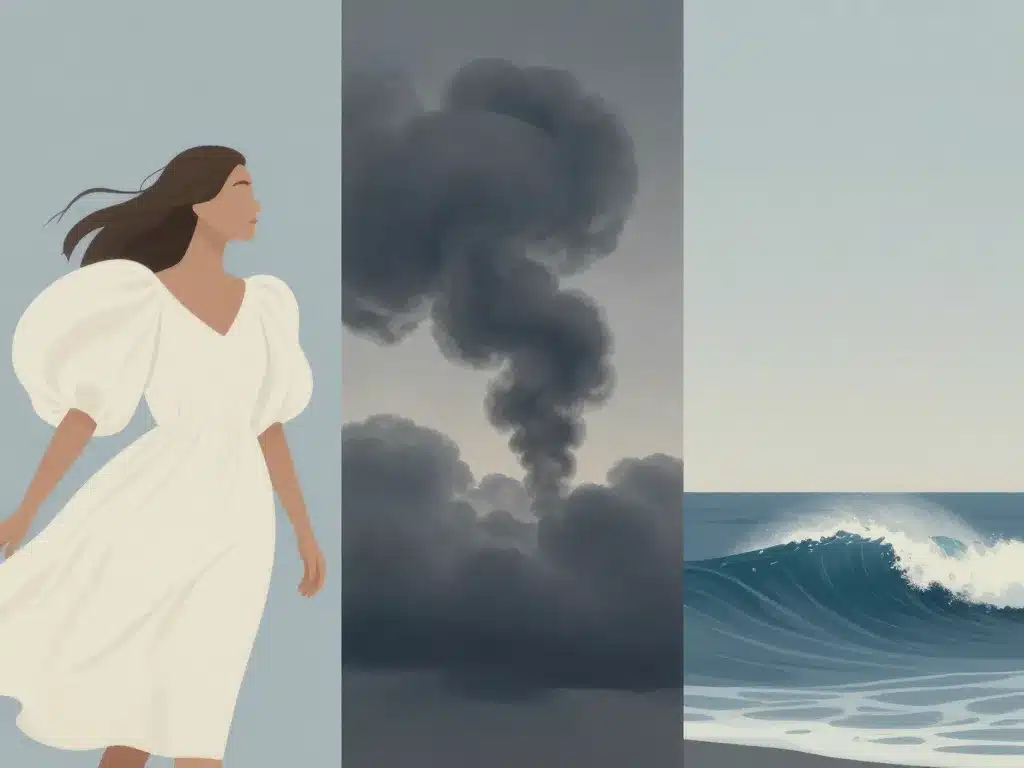 Triptyque billowy, vêtements, fumée, mer