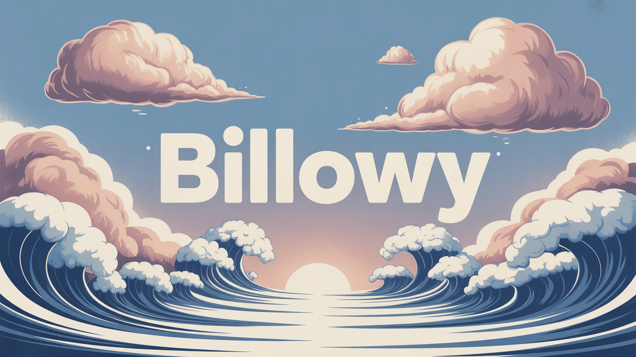 Illustration billowy avec nuages, vagues et rideau ondoyant