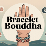 Illustration bracelet bouddha mala et symboles zen