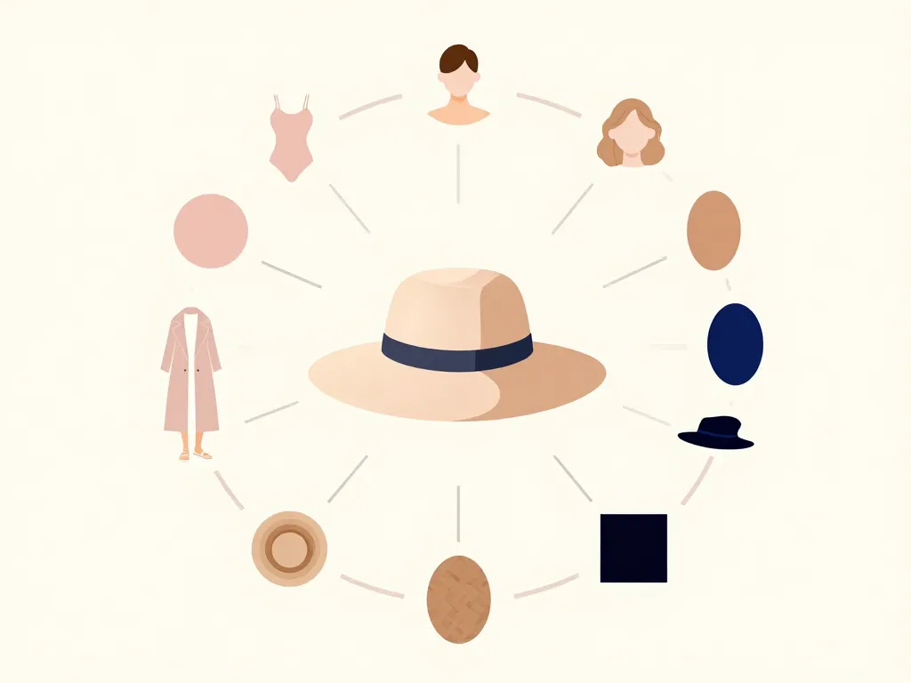 Schéma capeline femme, formes de visage, tenues et matières