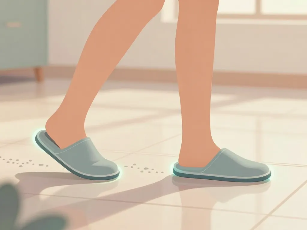 chausson chaussette marchant sur sol lisse, empreintes grip