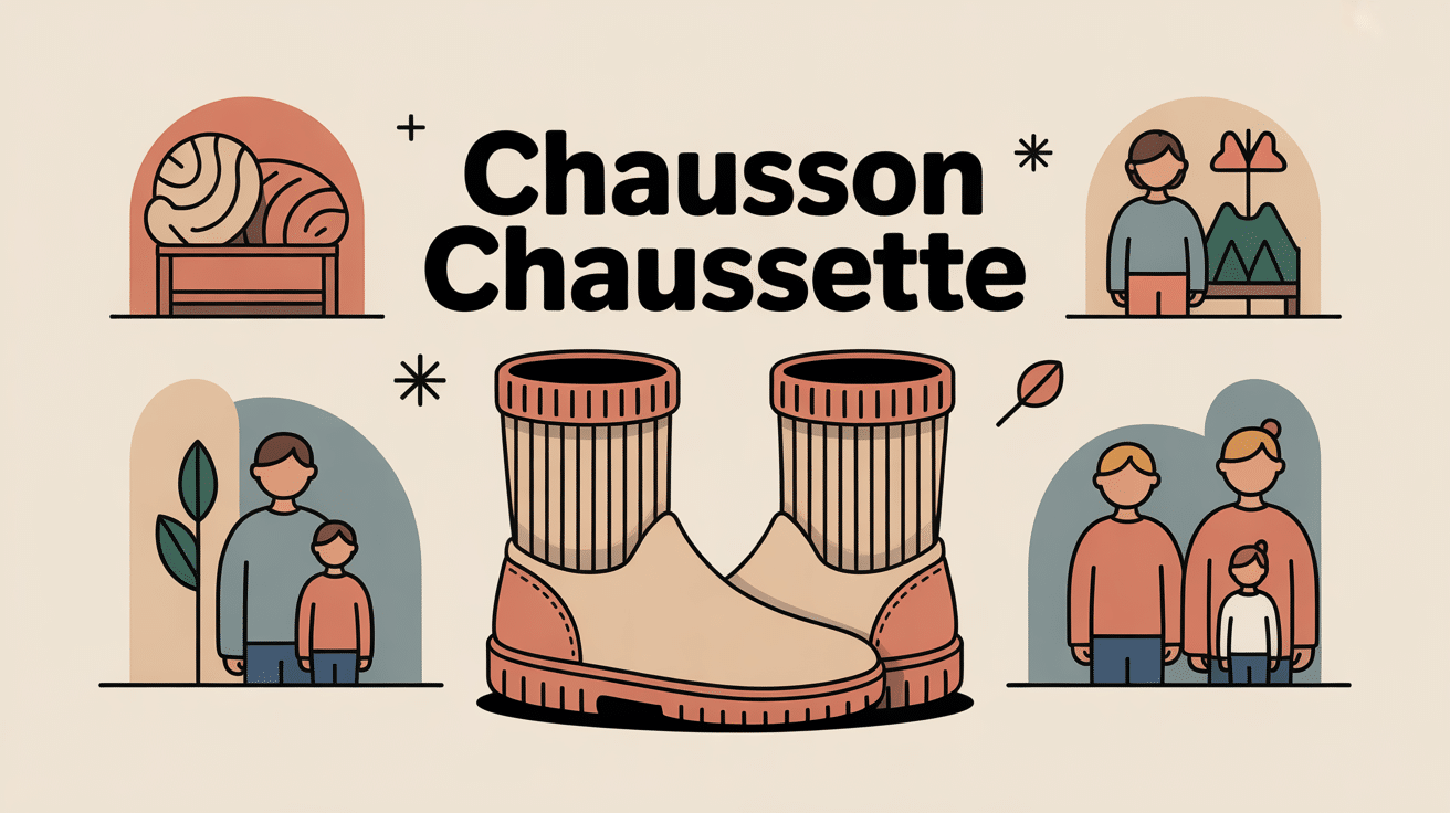 Illustration chausson chaussette avec picots, matières et saisons