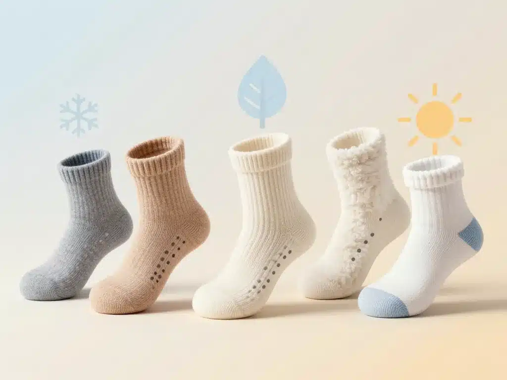 Différents chausson chaussette avec picots, laine coton, hiver été