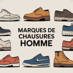 Illustration des chaussures marques homme, sneakers, derbies, richelieu, boots