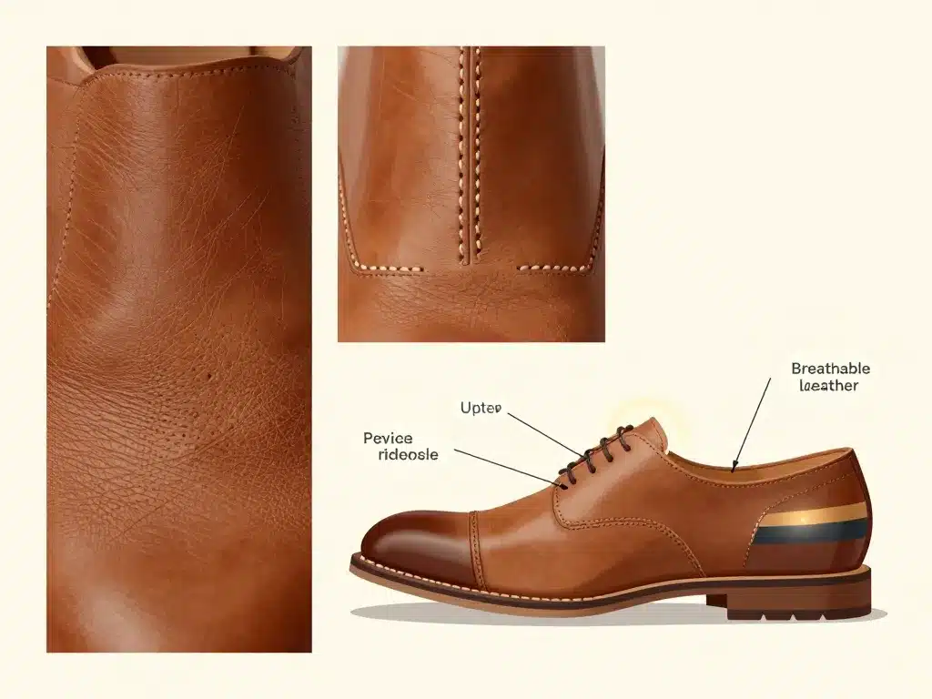 Détails qualité des chaussures marques homme cuir, couture, semelle