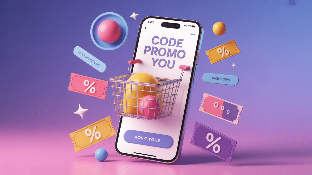 Illustration code promo about you sur smartphone et coupons