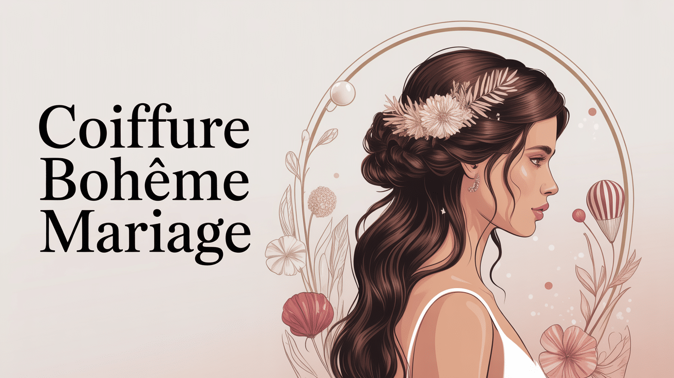coiffure bohème mariage avec tresses, ondulations et accessoires fleuris