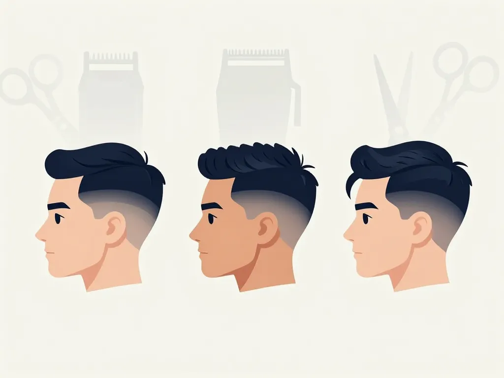 Diagramme des options de coupe couronne homme: couronne courte, moyenne, longue