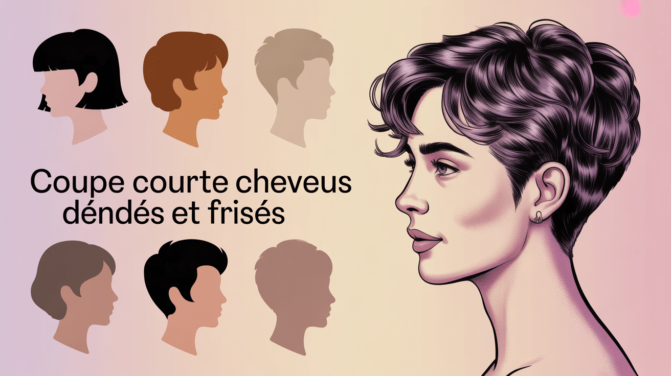 Illustration coupe courte pour cheveux épais et frisés avec boucles définies