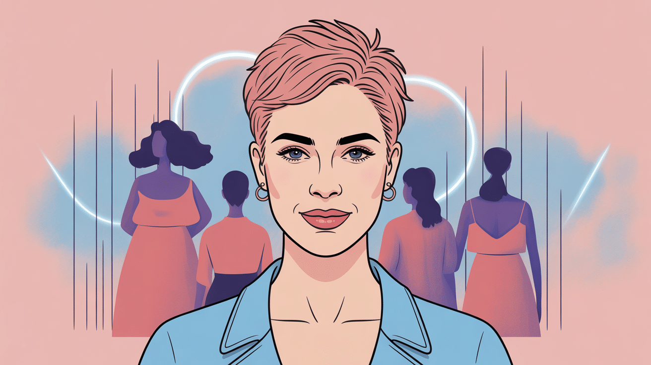 Illustration coupe courte pour femme forte pixie longue qui affine le visage