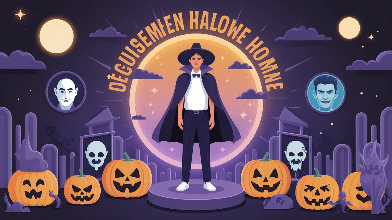 illustration déguisement halloween homme avec vampire squelette zombie