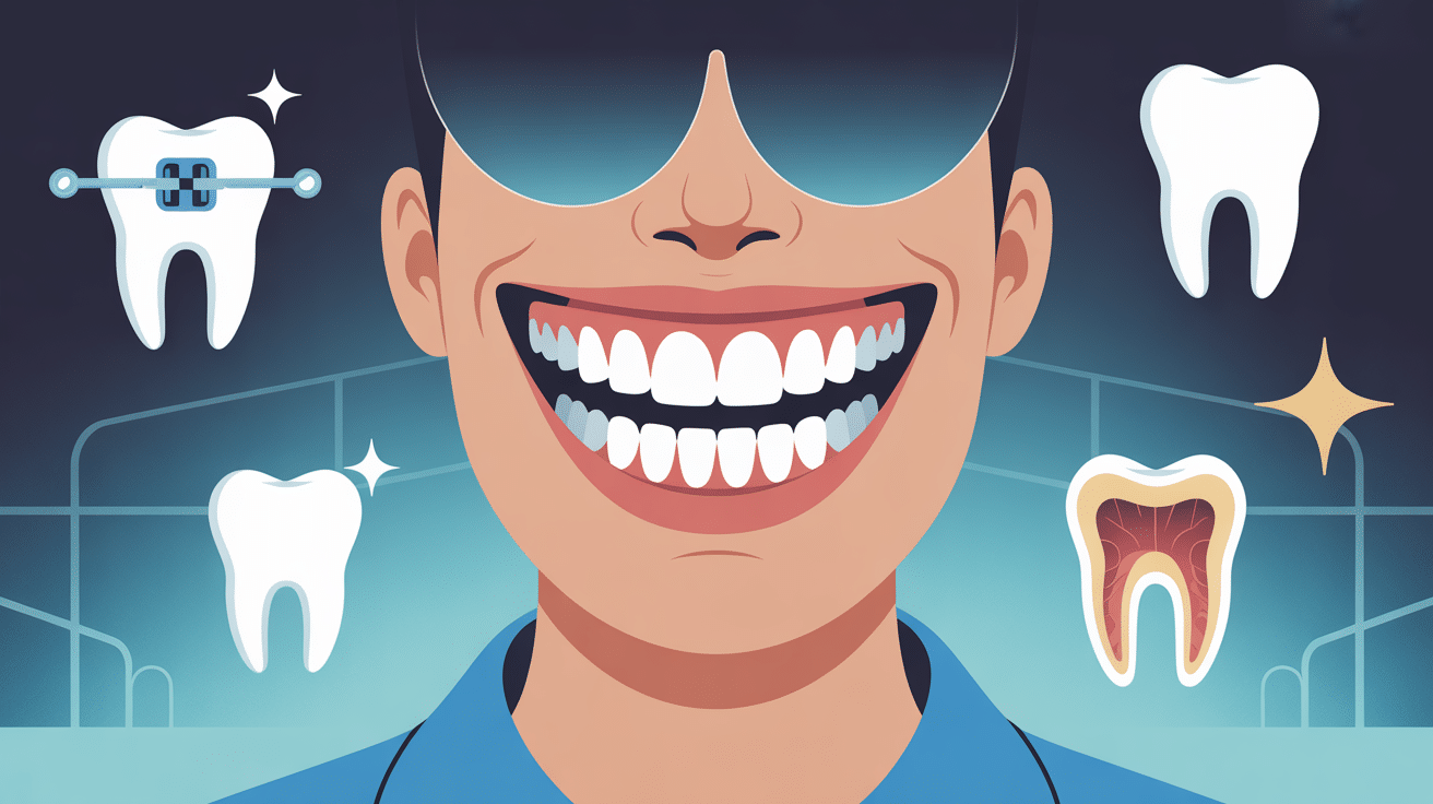 dentition parfaite homme avec options orthodontie facettes blanchiment