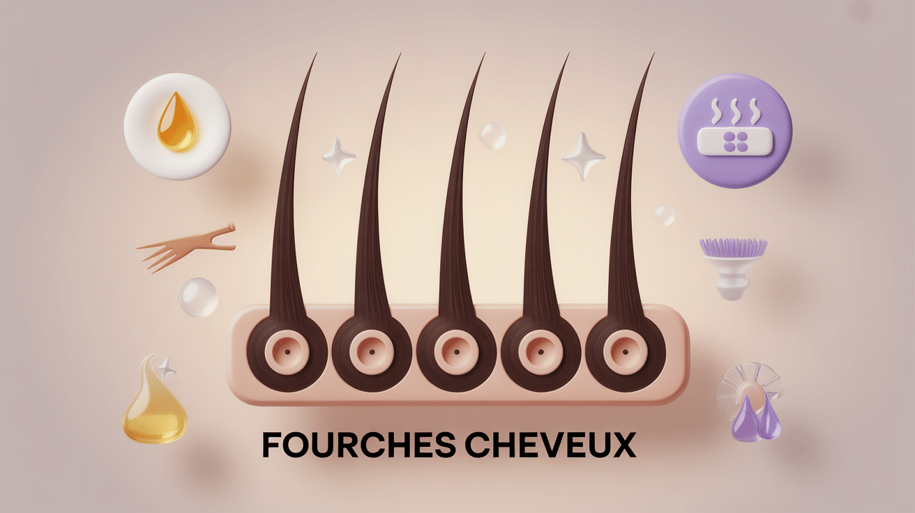 Illustration fourche cheveux, causes et soins