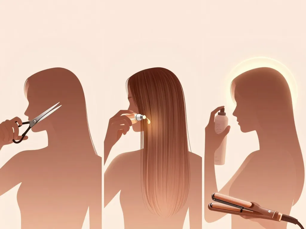 Scène soin des pointes, fourche cheveux