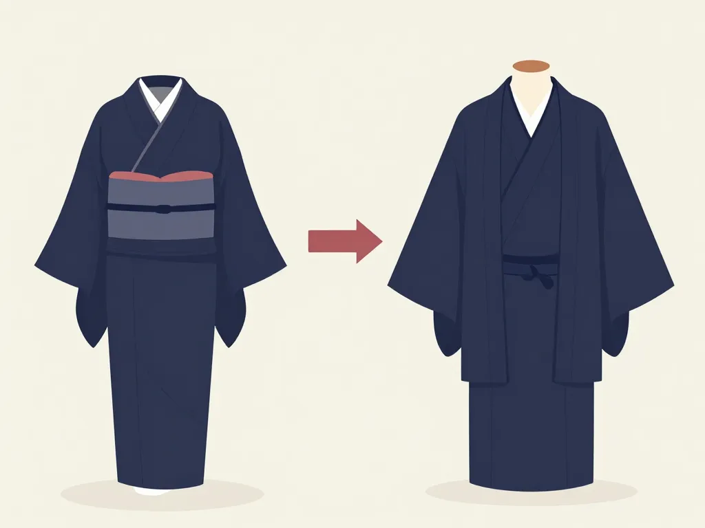 Diagramme haori vs kimono: coupe, longueur, fermeture
