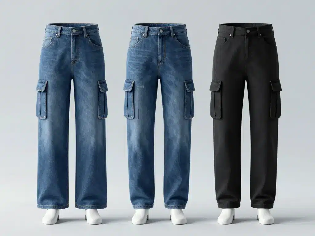 Schéma coupes jean cargo et placement des poches