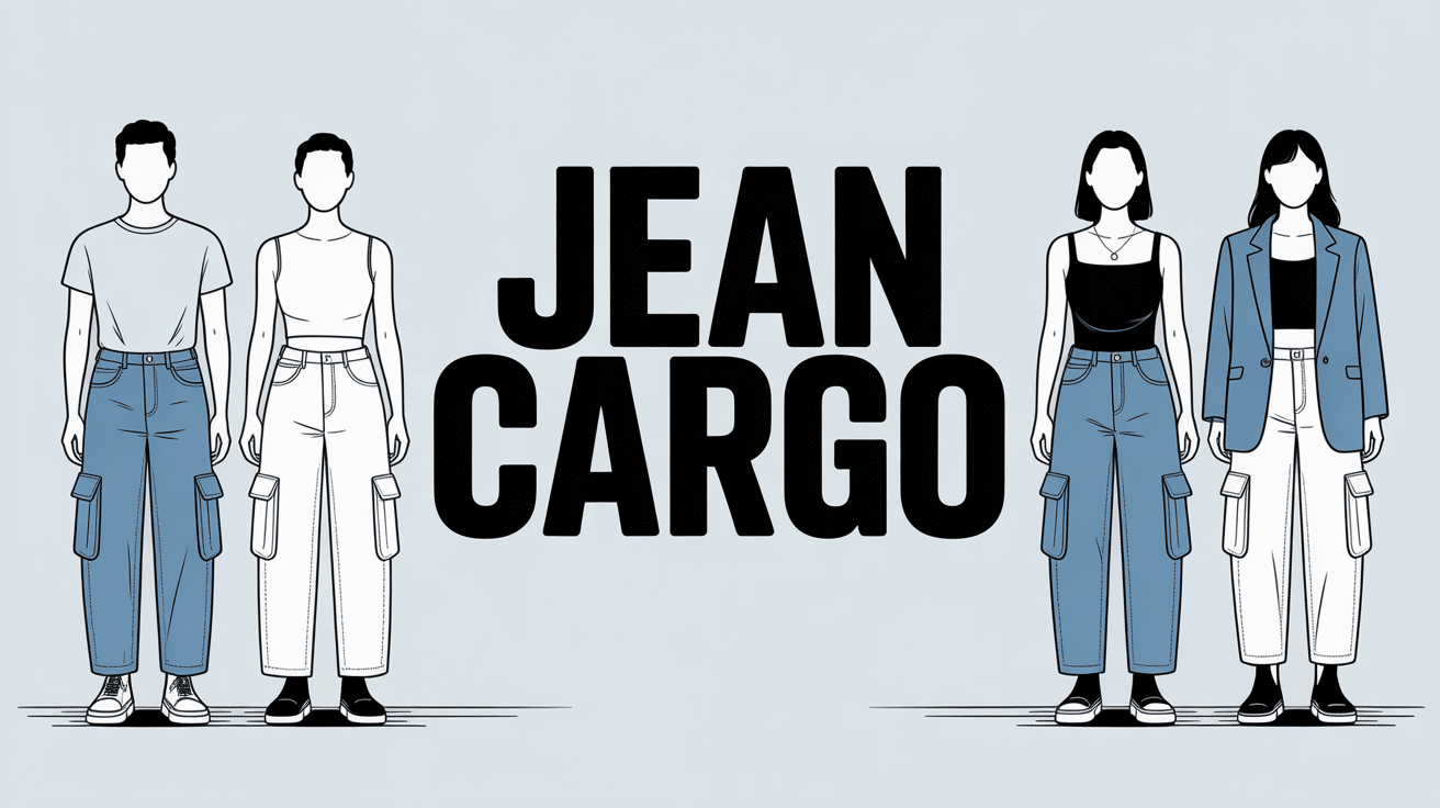 Illustration jean cargo moderne, coupes et looks