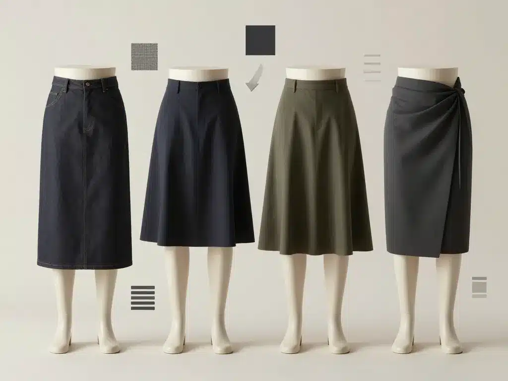 Trois coupes de jupe homme en denim laine coton