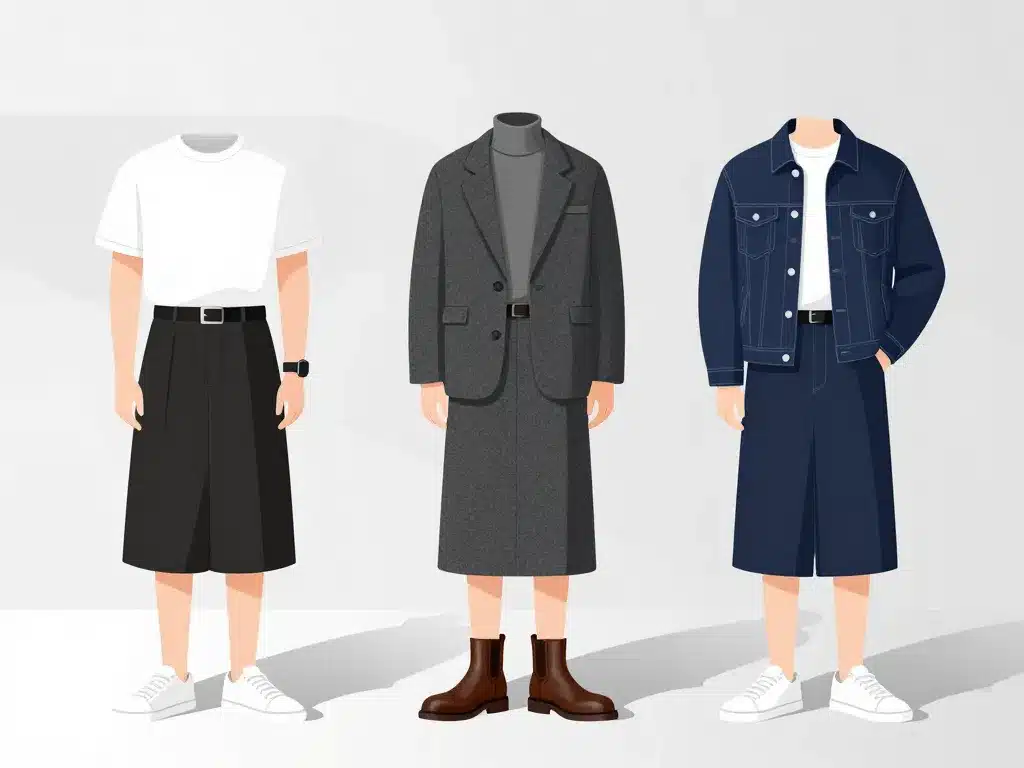 Looks équilibrés avec jupe homme sneakers blazer