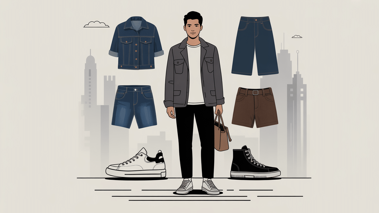 Illustration jupe homme moderne avec accessoires