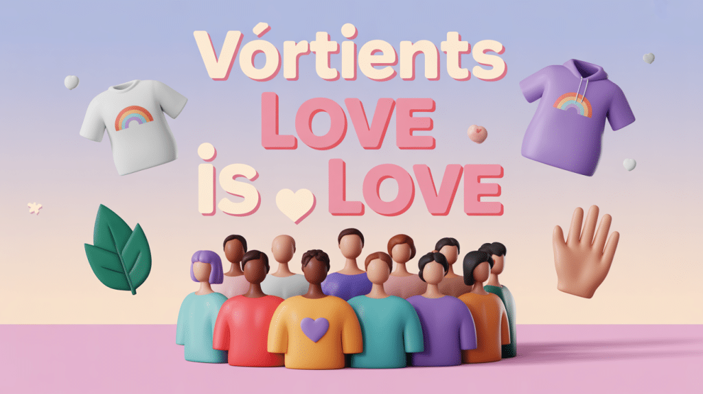 Illustration love is love clothing, silhouettes inclusives et vêtements éthiques