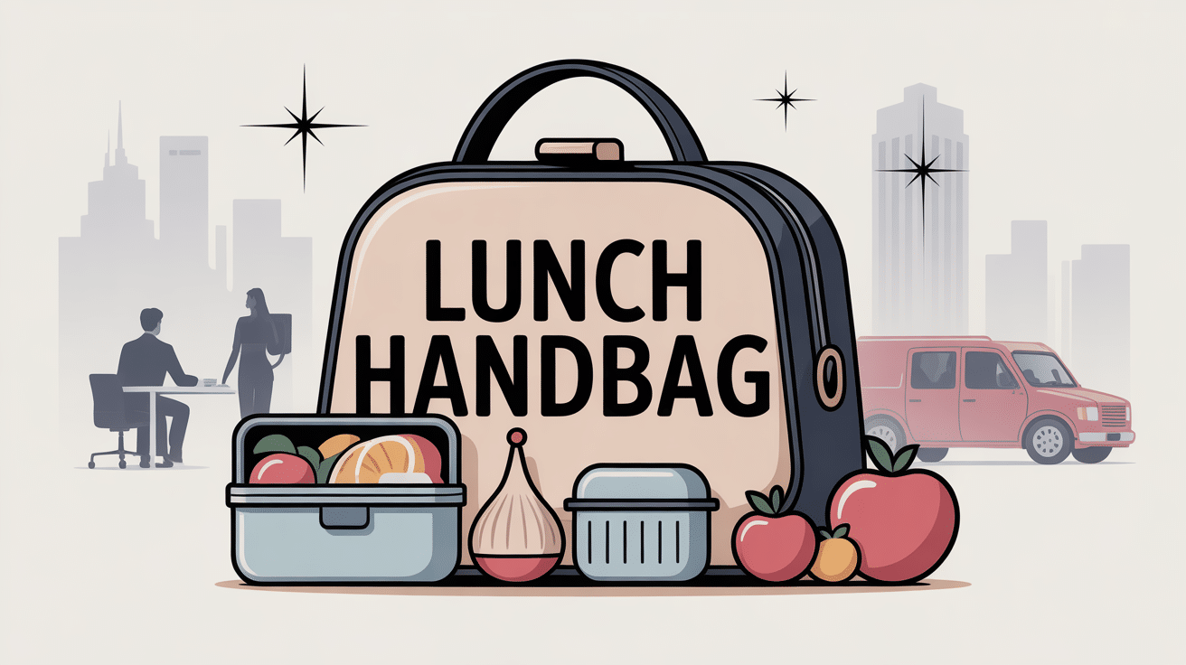 Illustration du lunch handbag élégant isotherme avec accessoires