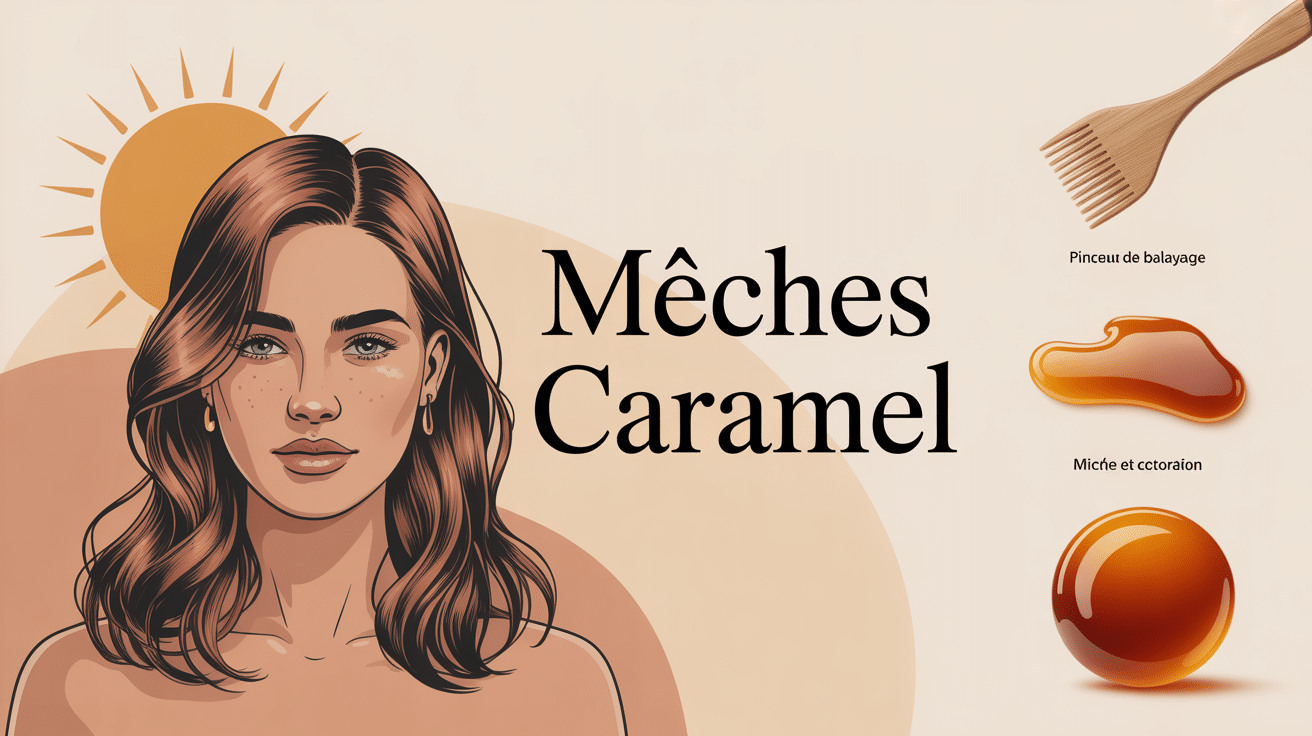 Illustration meches caramel reflets miel modernes