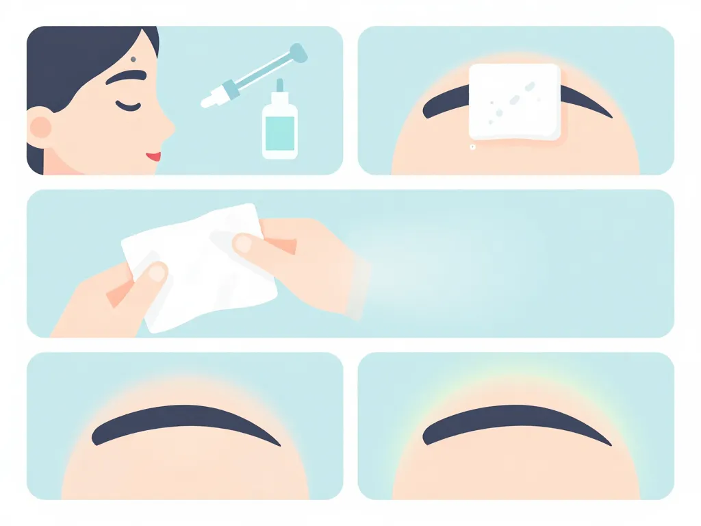 Schéma soins piercing arcade, spray sérum phy, compresse, séchage